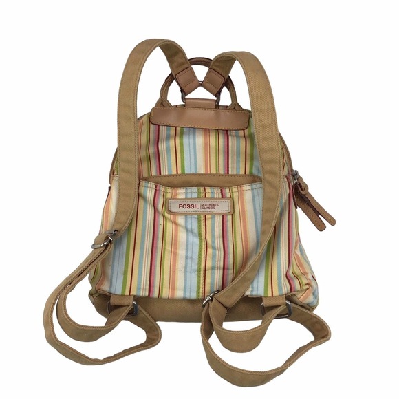 FOSSIL Colorful Striped Canvas Zip Around Mini Small Backpack Bag City Purse - Picture 3 of 7